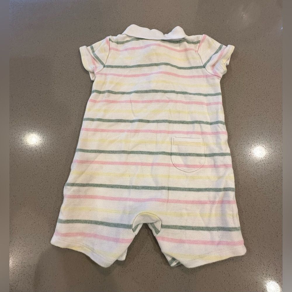 Janie and Jack Baby Striped Pique Polo Flamingo Romper Size 18-24 M - Picture 2 of 5